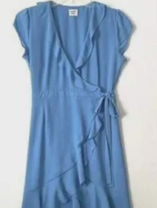 Dresses & Skirts - Women’s Light Blue Wrap Dress with Ruffle Tie